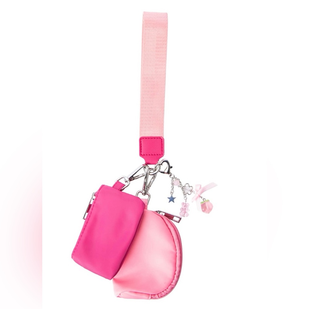Double Purse Wristlet Keychain with Gummy Bear, Peach, Silver Heart, Bag Charm - Picture 8 of 12